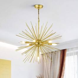 Loheer - 7 Light Gold Sputnik Chandelier, 25.6 Inch Modern Starburst Ceiling Light