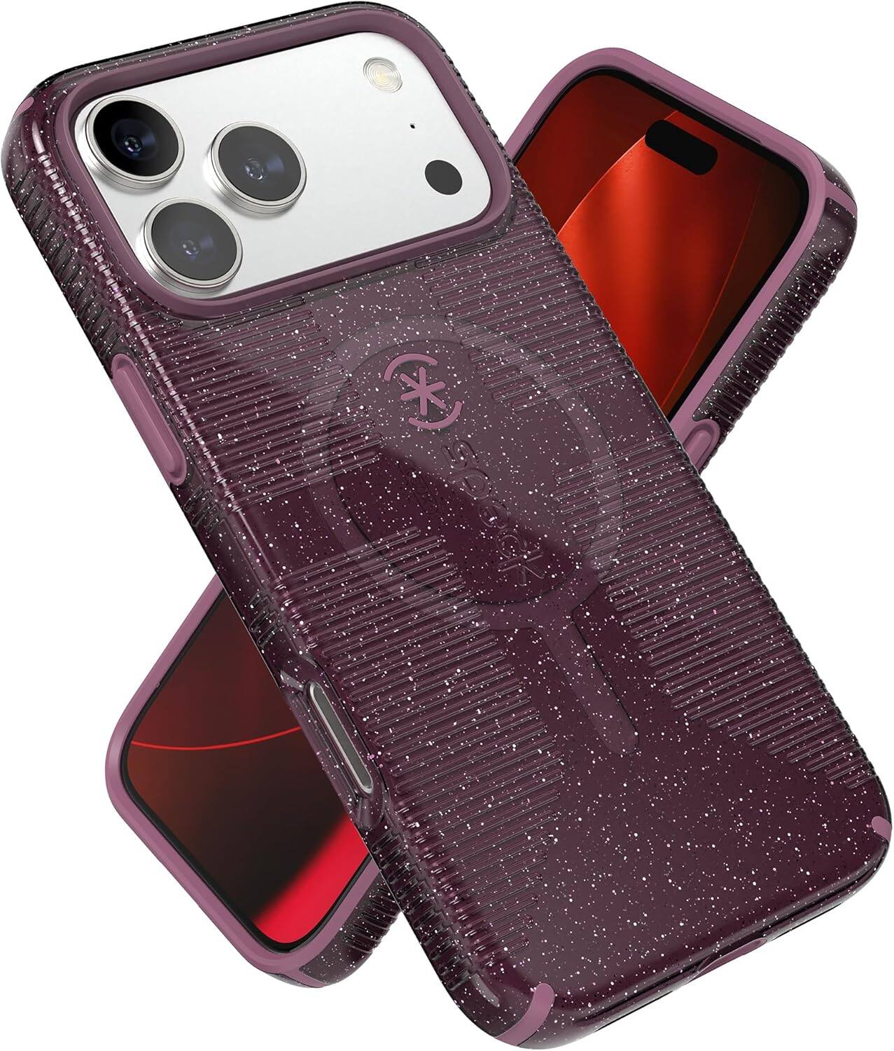 Speck - CANDYSHELL Grip +MS Case for iPhone 17 Pro Max, Slim Protective Grip, Drop Protection, MagSafe Compatible - Plumberry Glitter