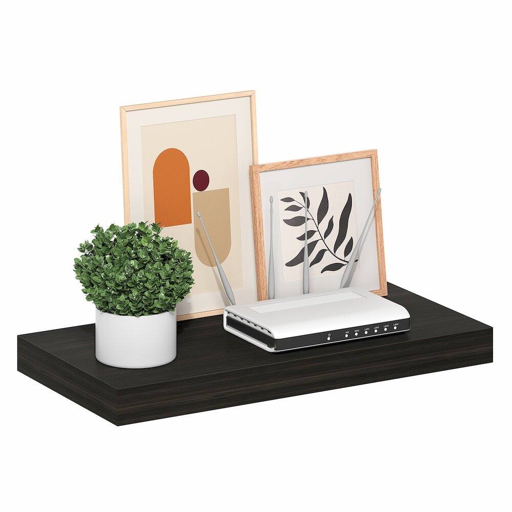 Left. Furinno - TANNA Floating Shelves for Wall, Thick Shelf 12 x 24 Wall Shelf, Wall Mounted Floating Shelf with Invisible Brackets - Tobacco Oak.