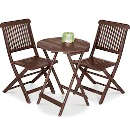 Best Choice Products - 3-Piece Acacia Wood Bistro Set, Folding Patio Furniture w/ 2 Chairs, Table - Brown