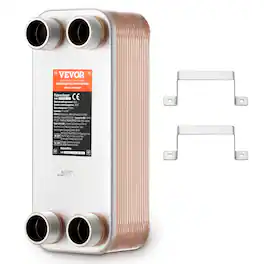 VEVOR - Heat Exchanger, 5"x 12" 30 Plates Brazed Plate Heat Exchanger, Copper/316L Stainless Steel Water To Water Heat Exchanger - Stainless Steel + Copper Color