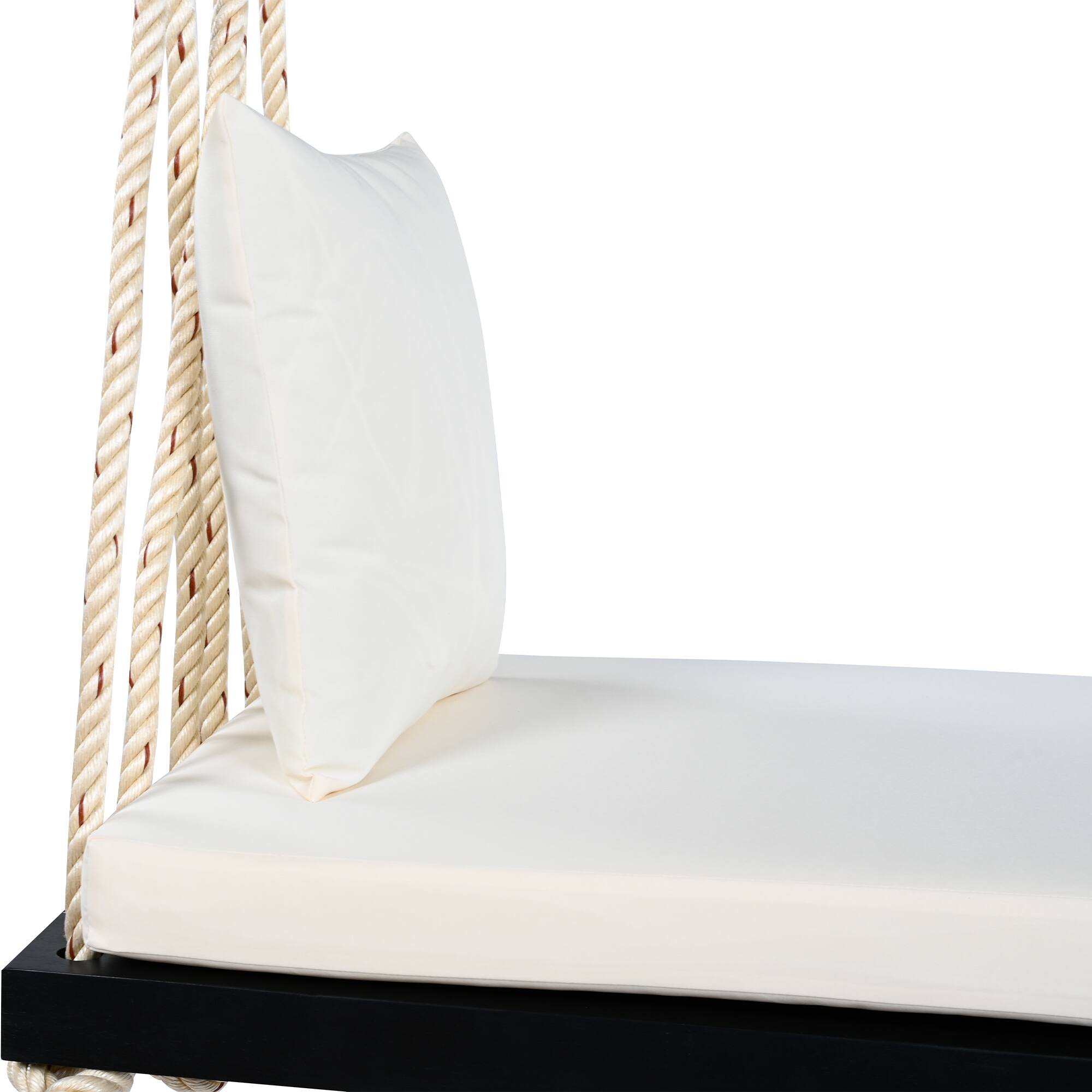 Alt View 6. GOODSILO - Acacia Wood Patio Swing Chair - Hanging Porch Bench with Cushion & Ropes for Garden, Backyard, Lawn - Black.