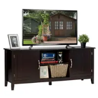 Costway - TV Stand Entertainment Media Center for TV's up to 65'' w/Storage Cabinets Brown - Brown - Front_Zoom