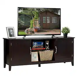 Costway - TV Stand Entertainment Media Center for TV's up to 65'' w/Storage Cabinets - Brown