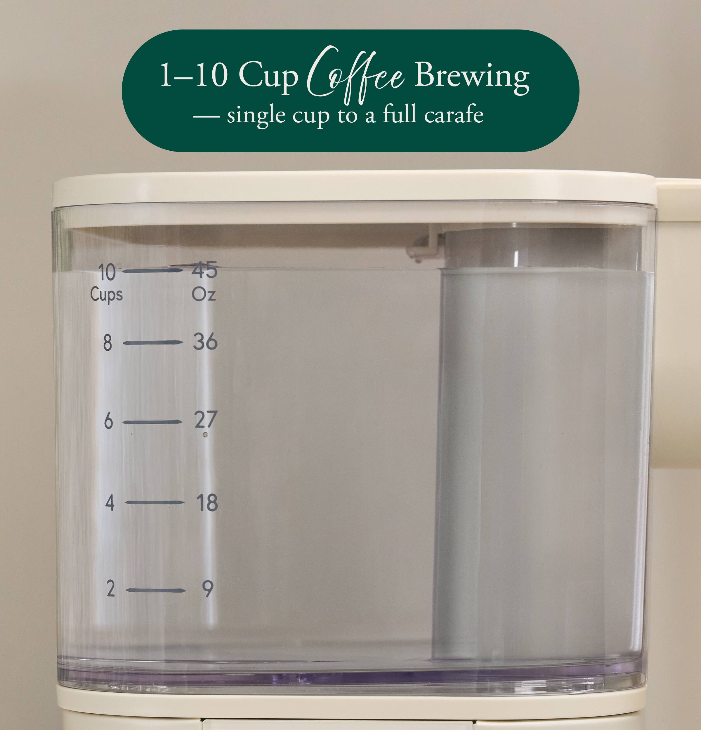 1-10 Cup Coffee Brewing - single cup to a full carafe

10 Cups
45 Oz
8
36
6
27
4
18
2
9