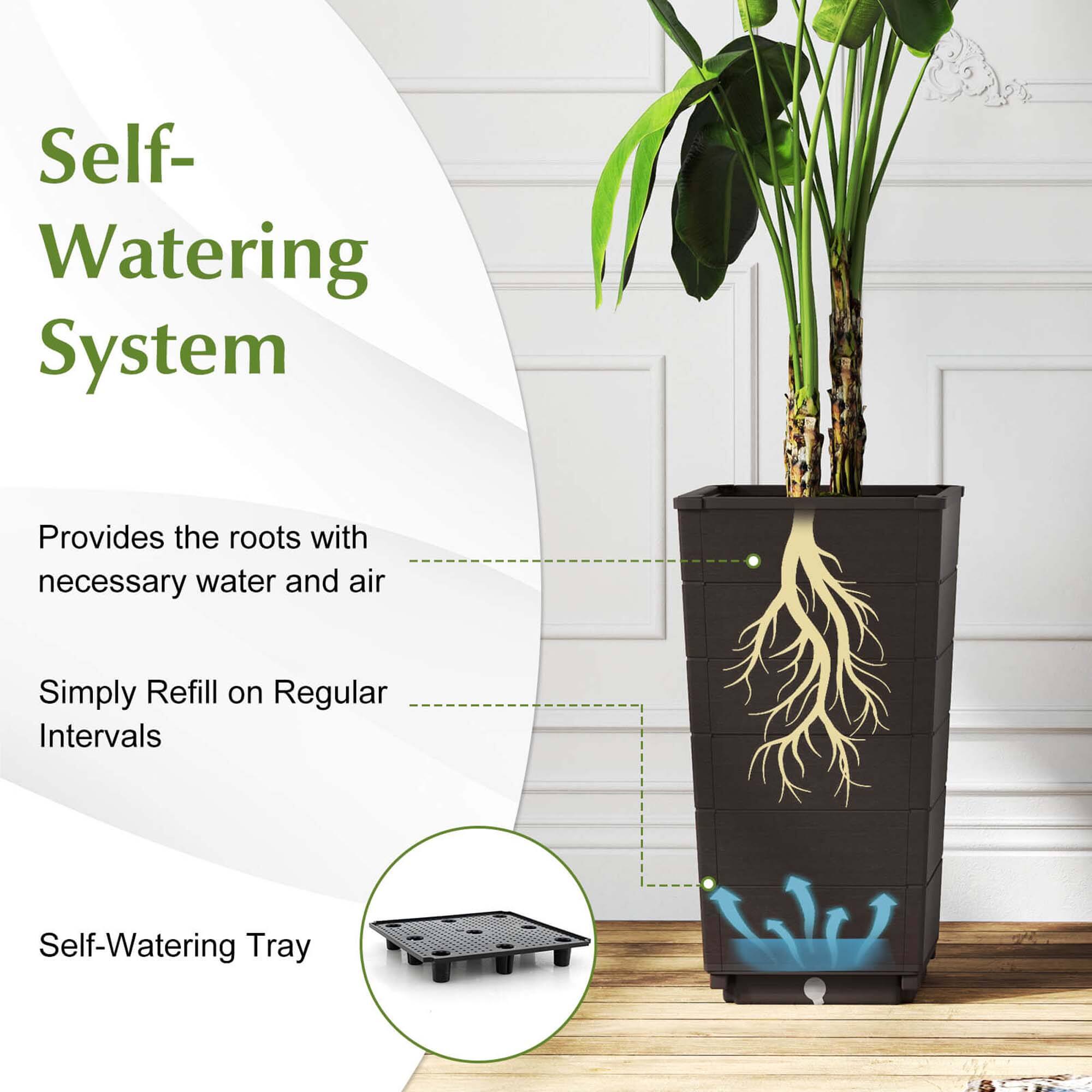Self-Watering System: Provides the roots with necessary water and air. Simply Refill on Regular Intervals. Self-Watering Tray.