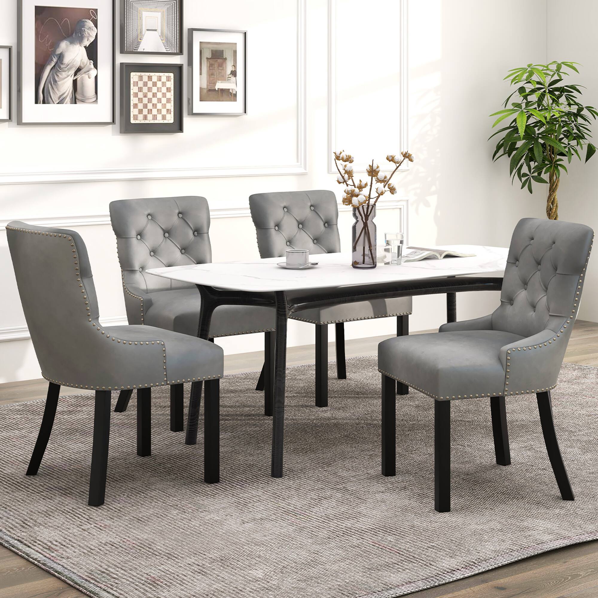 Alt View 4. Gymax - Gymax Upholstered Dining Chairs Set of 2 w/ Rubber Wood Legs Padded Seat Nailhead Trim Gray - Gray.