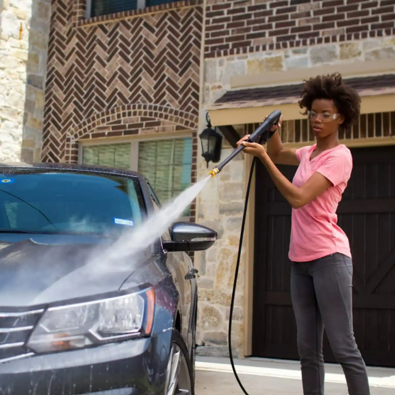 Left. Karcher - Pressure Washer K1700 Cube, Detergent Tank, For Cars, Driveways, Siding, Patios - Max 1.46 GPM - Yellow.