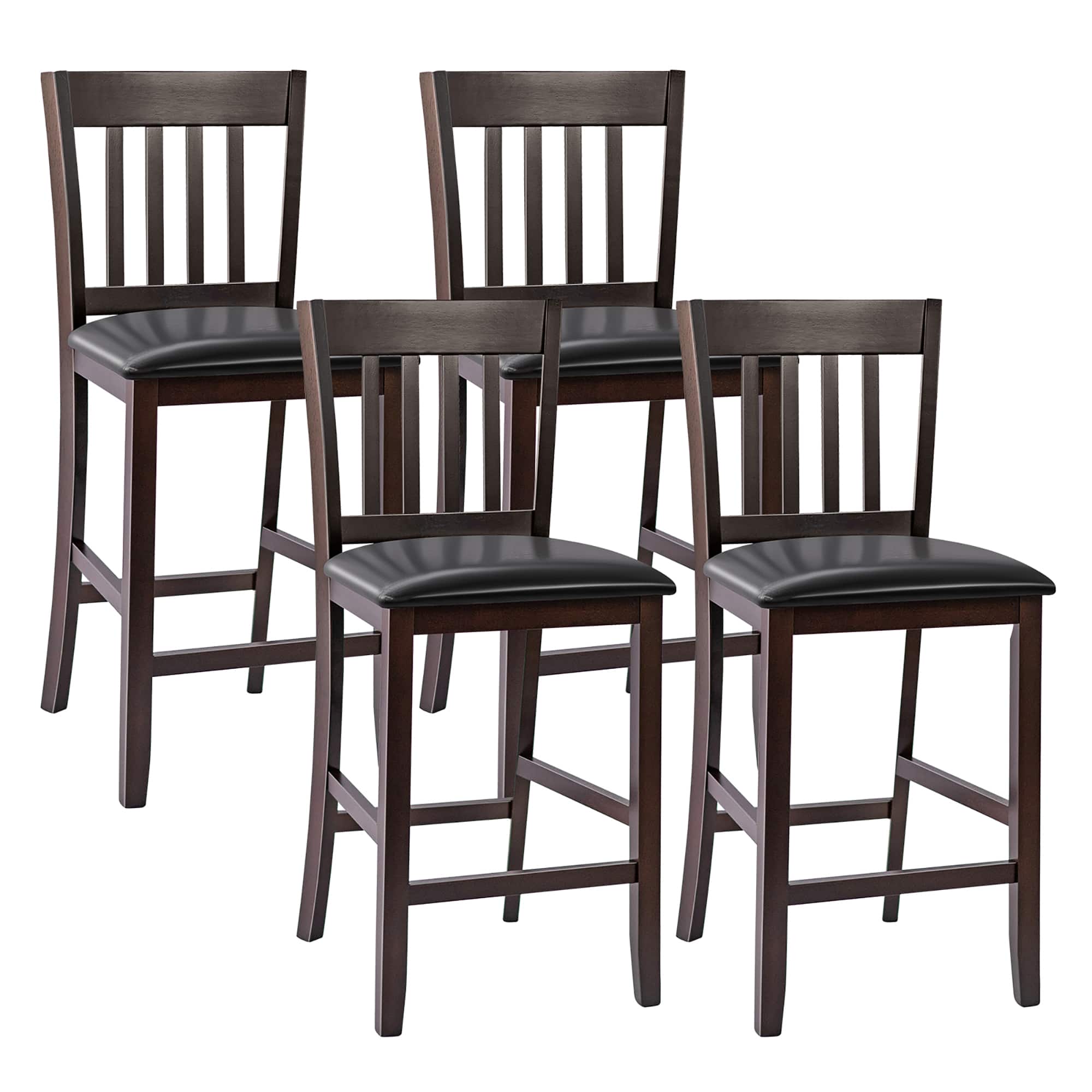 Front. Costway - Costway Set of 4 Bar Stools Counter Height Chairs w/ PU Leather Seat - Dark Espresso,Black.