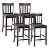 Front. Costway - Costway Set of 4 Bar Stools Counter Height Chairs w/ PU Leather Seat - Dark Espresso,Black.