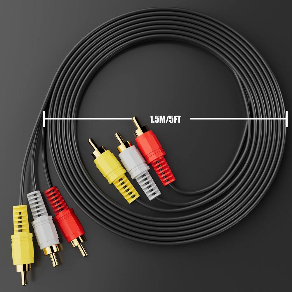 Angle. PARKER SLATER - RCA Cable 5ft – 3RCA Male to Male, 24K Gold-Plated AV Connector.