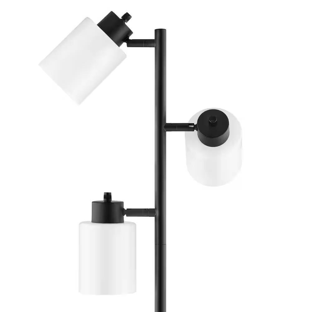 Left. Hivvago - Modern 3-Light Floor Lamp in Black Metal Finish with White Plastic Shades - Black, White.