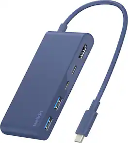 Belkin - 5-Port Hub w/ 4K HDMI Display with 60Hz, 100W PD, Data Transfer 5Gbps, USB-C Multiport Adapter for MacBook NEO - Indigo