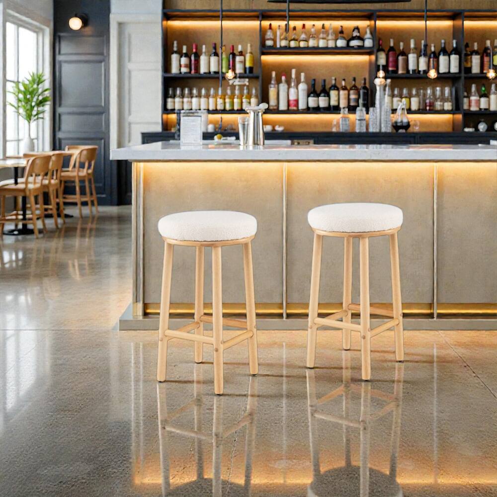 Front. Hivvago - Set of 2 27-Inch Upholstered Counter Stools with Soft Boucle Fabric Seats - White.