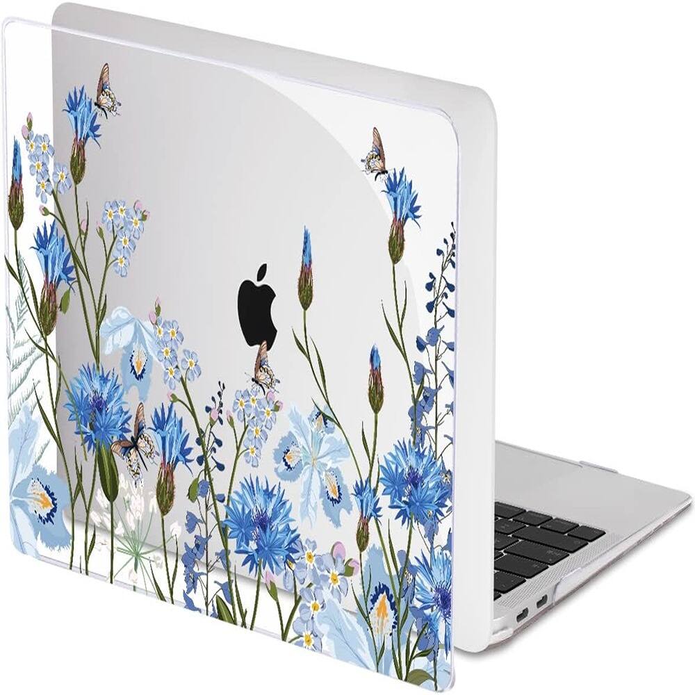 Angle. RTMB - MacBook Pro 13″ 2020‑2022 Hard Case & Keyboard Cover, Tropical Blue - Color: Tropical Blue Flowers.