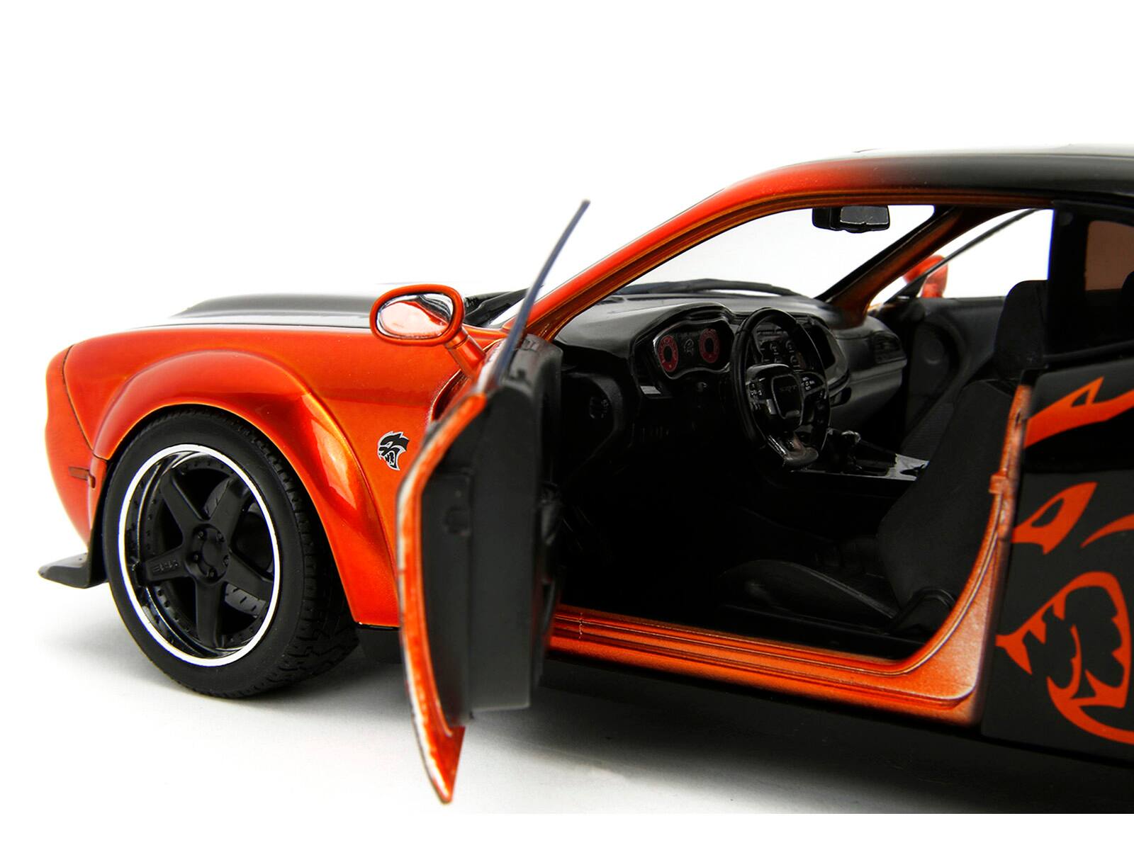 Alt View 2. Jada - Dodge Challenger SRT Hellcat Orange Metallic & Black "Pink Slips" Series 1/18 Diecast Model Car by Jada - Multicolor.