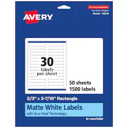 Avery - Matte Rectangle Labels, 2/3" x 3-7/16", 1,500 Labels - White