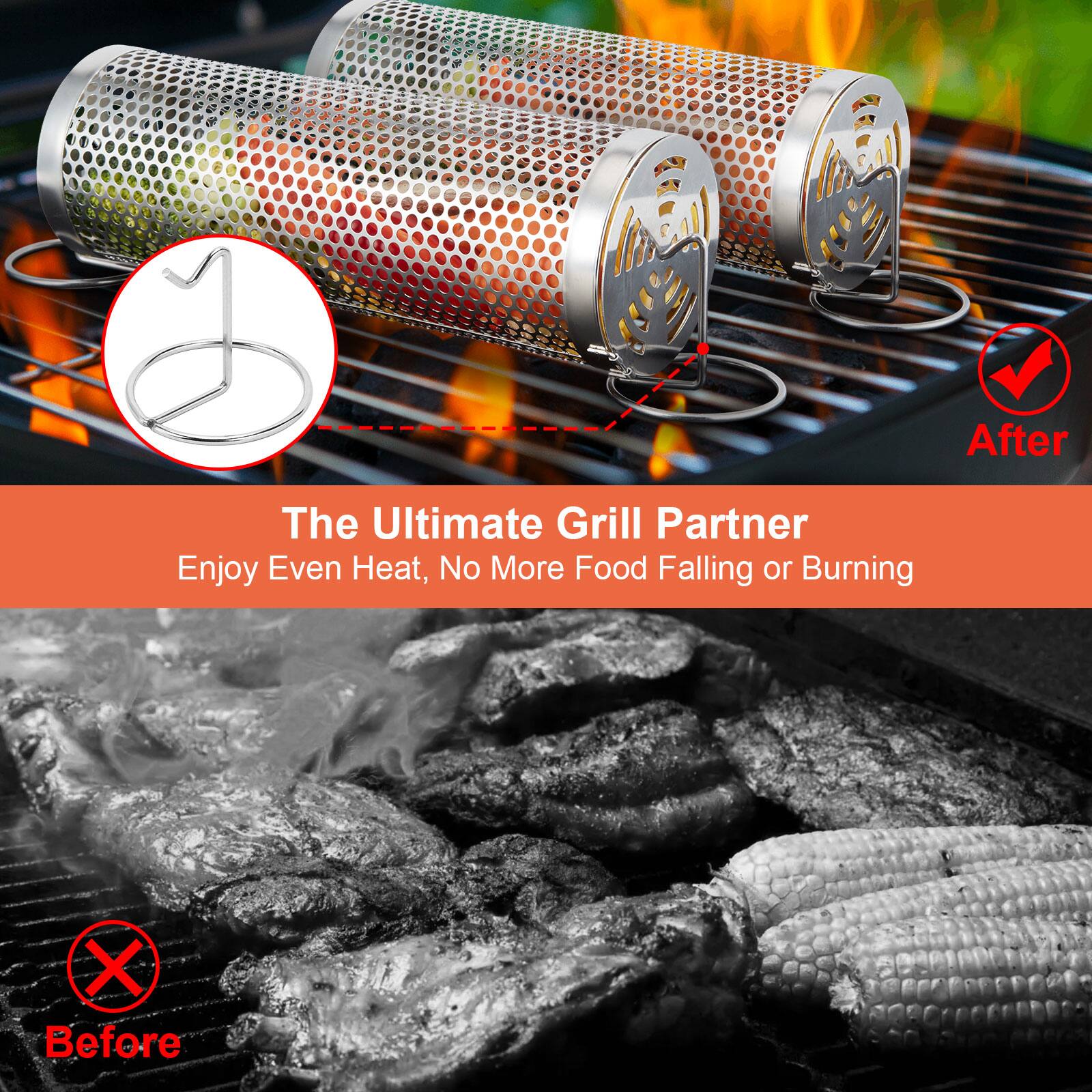 The Ultimate Grill Partner
Enjoy Even Heat, No More Food Falling or Burning

After

Before