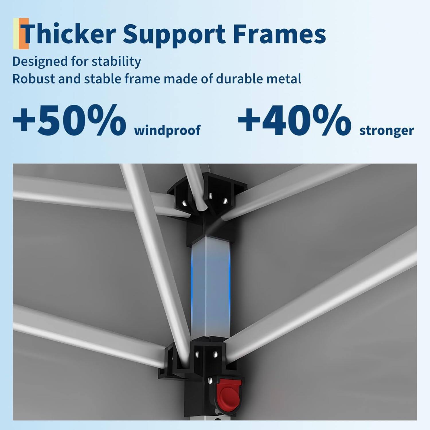 Thicker Support Frames  
Designed for stability  
Robust and stable frame made of durable metal  

+50% windproof  
+40% stronger