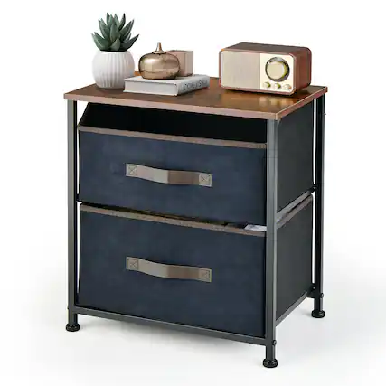 Front. Gymax - Gymax Nightstand End Side Table Dresser with 2 Pull-out Fabric Drawers for Bedroom - Rustic Brown.
