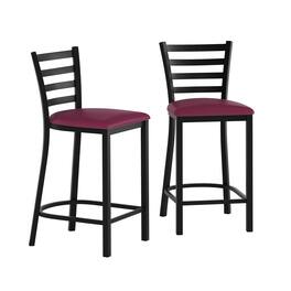Emma + Oliver - 2 Pack Ladder Back Metal Restaurant Counter Stool - Upholstered Seat - Burgundy Vinyl Seat/Black Metal Frame
