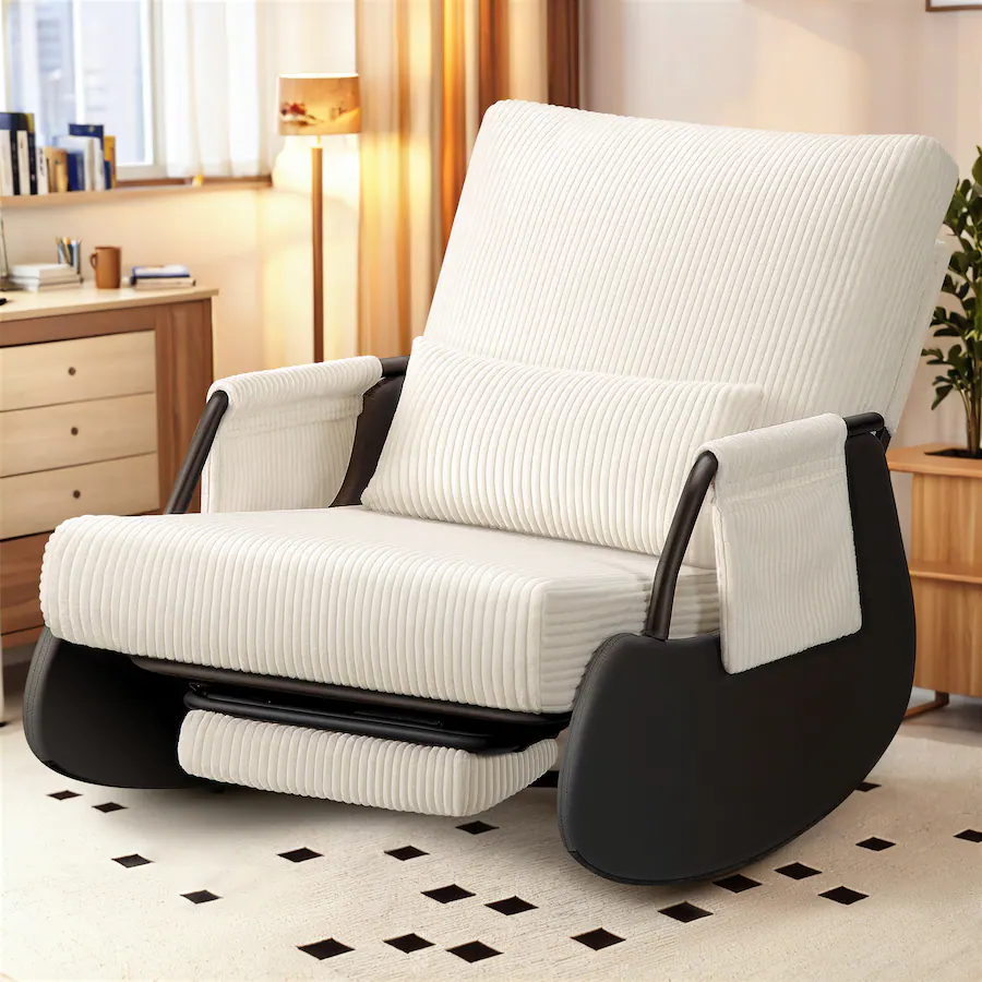 KERDOM Corduroy Rocking Chair with Footrest, Cover Washable