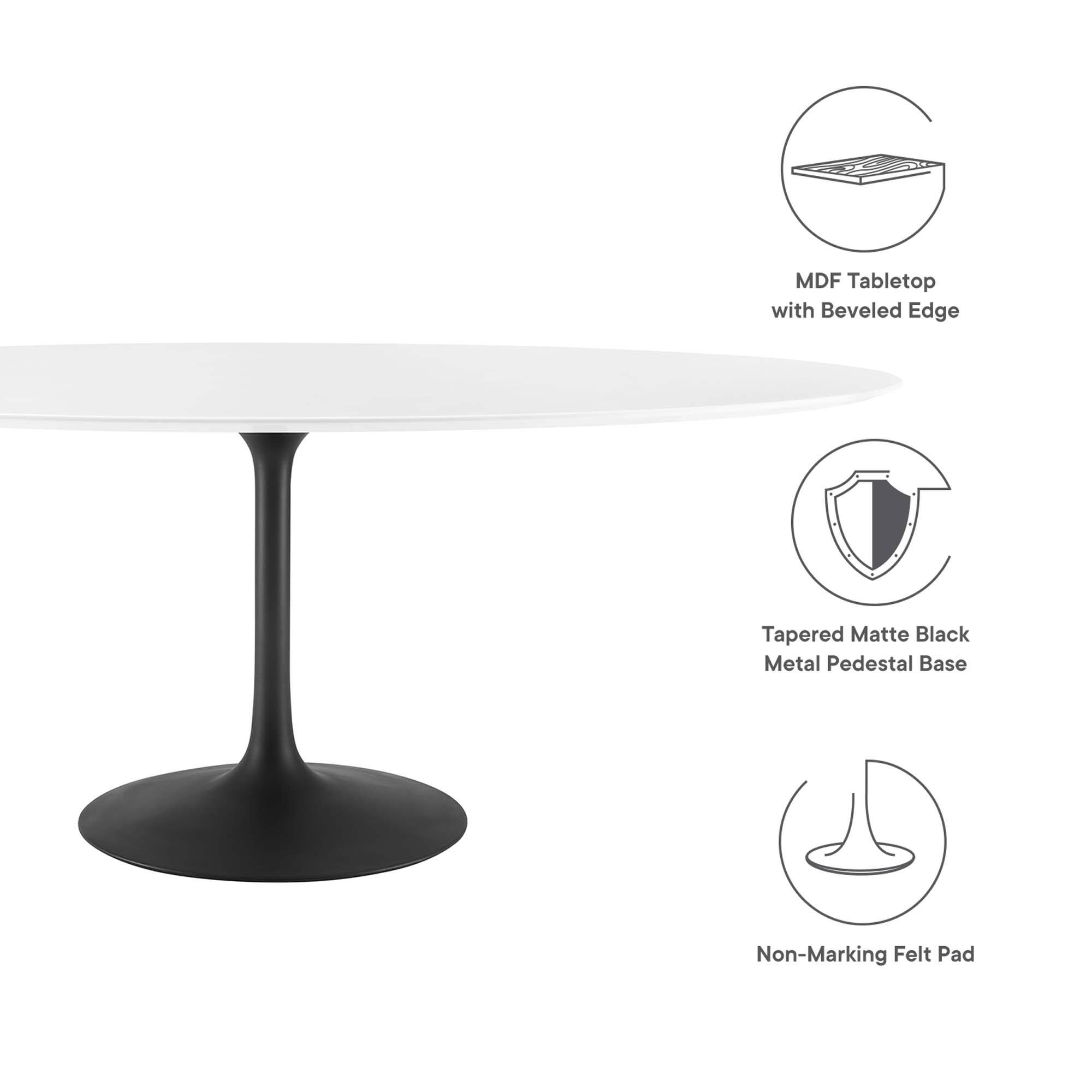 MDF Tabletop with Beveled Edge, Tapered Matte Black Metal Pedestal Base, Non-Marking Felt Pad