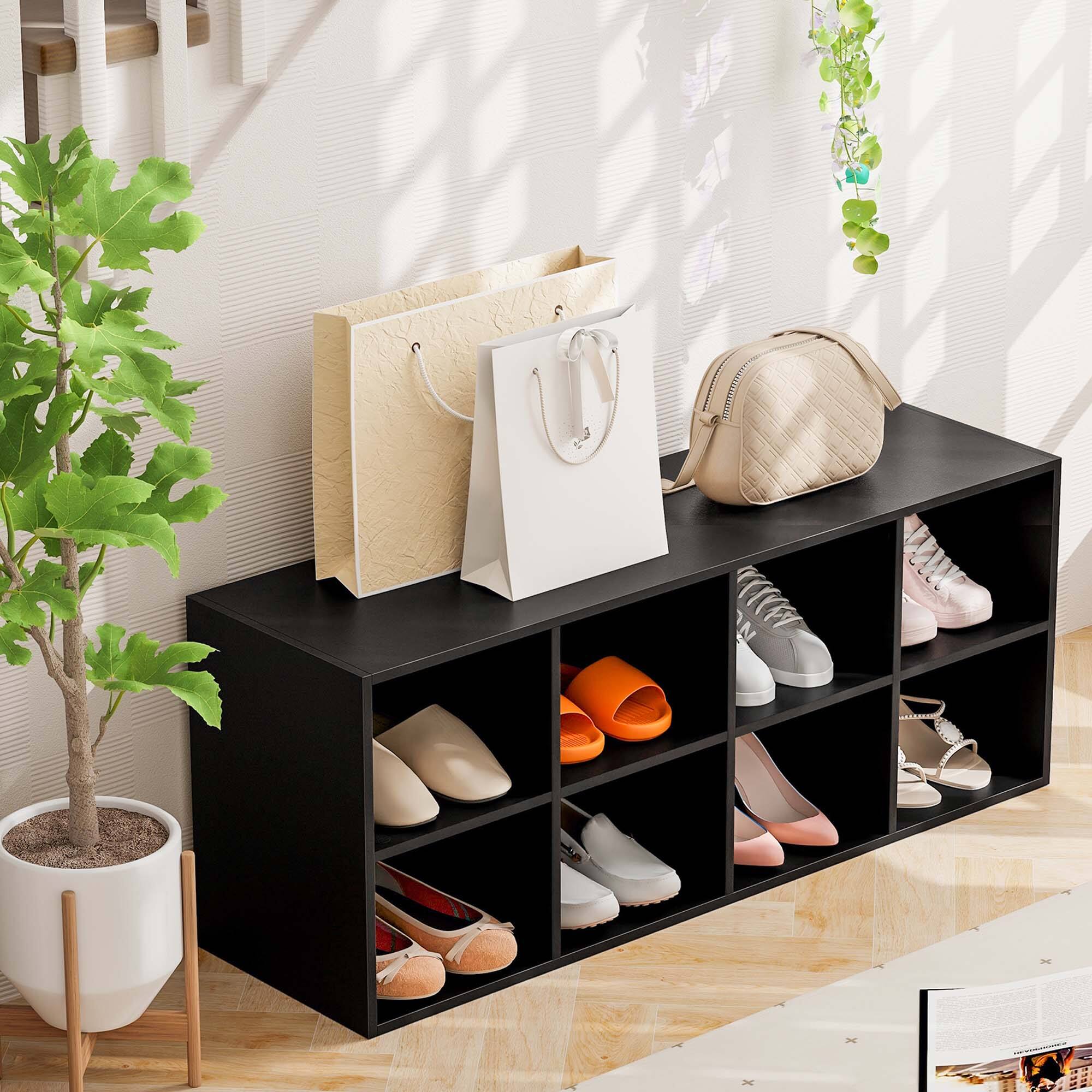 Alt View 15. Costway - Shoe Bench 8 Cubbies Shoe Organizer with 500 LBS Weight Capacity Cubby Shoe Rack Black - Black.