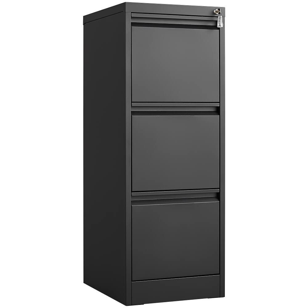 Left. Loheer - Loheer 3 Drawer Locking File Cabinet Steel Vertical Storage Black.