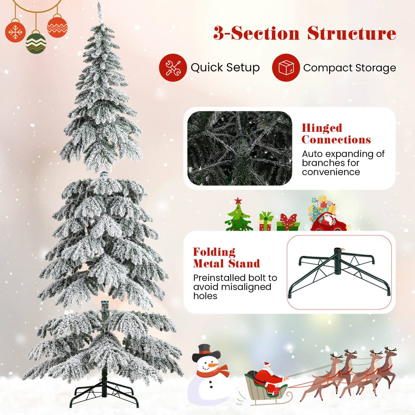 3-Section Structure  
Quick Setup  
Compact Storage  

Hinged Connections  
Auto expanding of branches for convenience  

Folding Metal Stand  
Preinstalled bolt to avoid misaligned holes