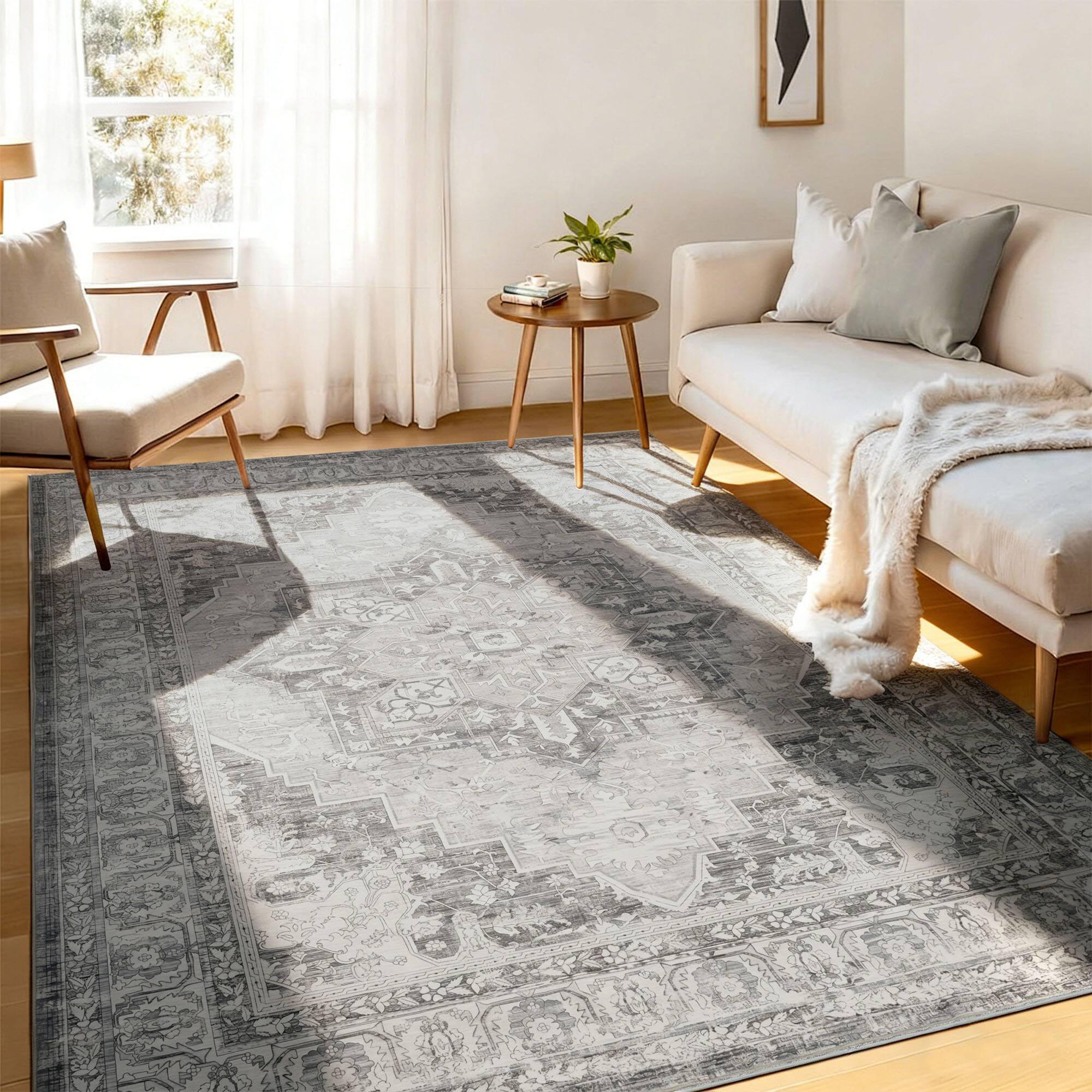 Left. RYHNUYNE - 5x7 Area Rug for Living Room, Washable Soft Thin Rug, No Slip Stain Resistant Carpet for Bedroom Nursery Home(Gray Blue) - Gray Blue.