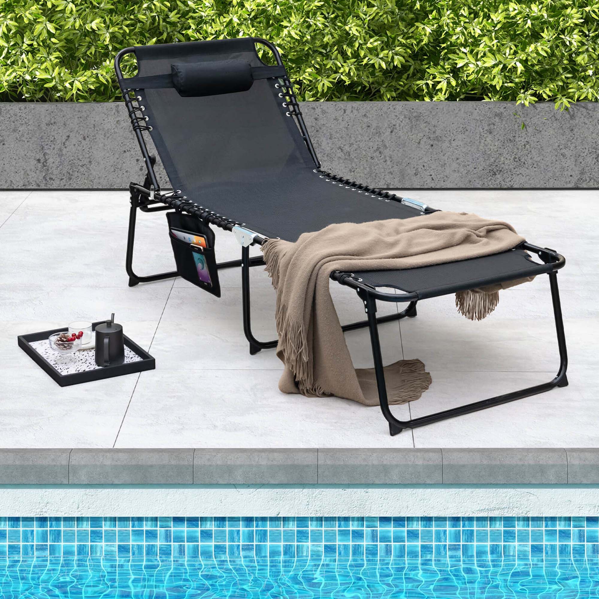 Alt View 1. Costway - Costway 1 PCS Oversize Folding Chaise Lounge with Backrest Detachable Pillow Pocket - Black.