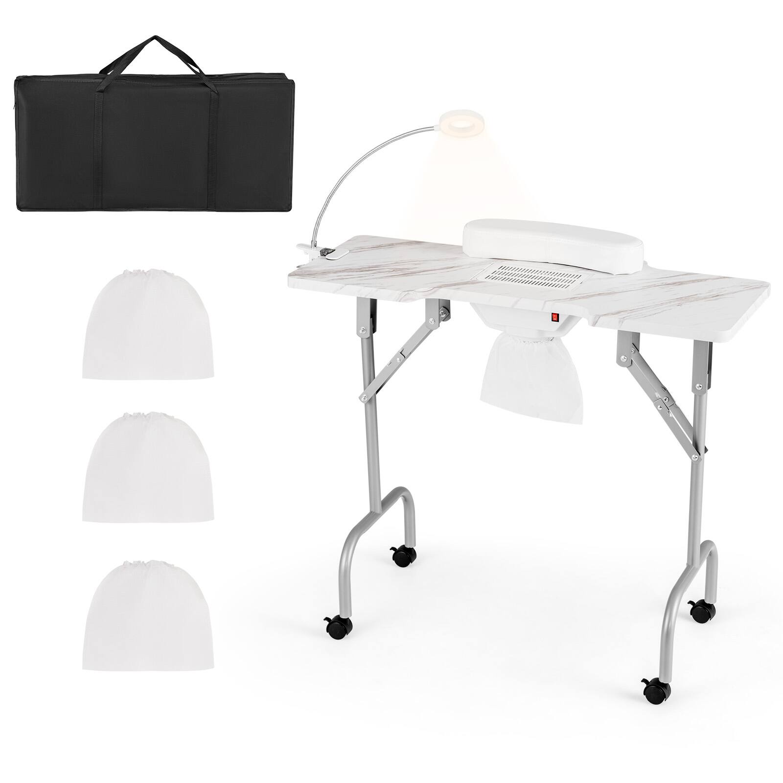 Front. SKONYON - Portable Manicure Table with Carry Bag Foldable Design Dust Collector and LED Lamp - White.