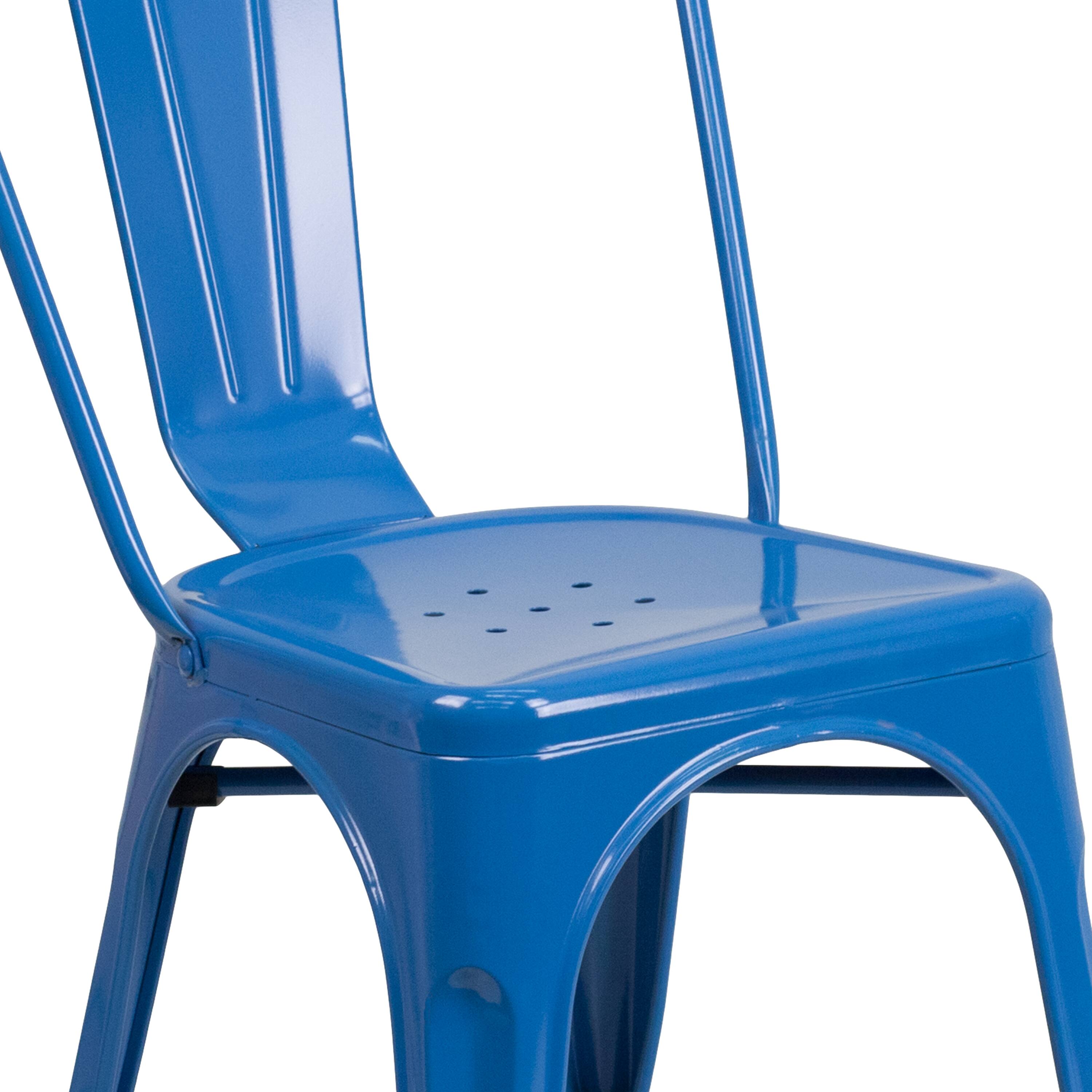 Alt View 9. Emma + Oliver - Commercial Grade 4 Pack Metal Indoor-Outdoor Stackable Chair - Blue.