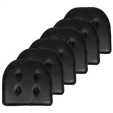 Front. Sweet Home Collection - U-Shape Memory Foam Chair Pad Cushion No Slip Faux Leather 16" x 17", 6-Pack - Black.