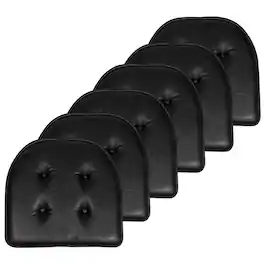 Sweet Home Collection - U-Shape Memory Foam Chair Pad Cushion No Slip Faux Leather 16" x 17", 6-Pack - Black