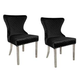 Manhattan Lane - Anova Side Dining Chair Set of 2, Rivet Trim, Silver Stainless Steel, Black Fabric - Black/Silver
