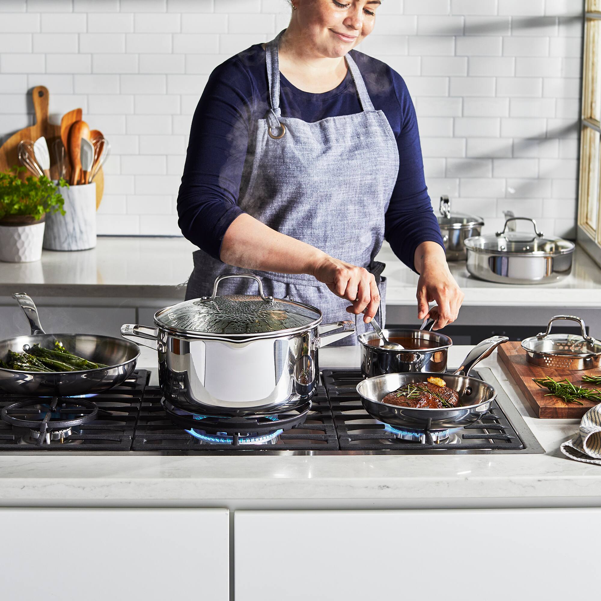 Alt View 2. Henckels - Henckels Clad H3 10-pc Stainless Steel Cookware Set - Stainless Steel.