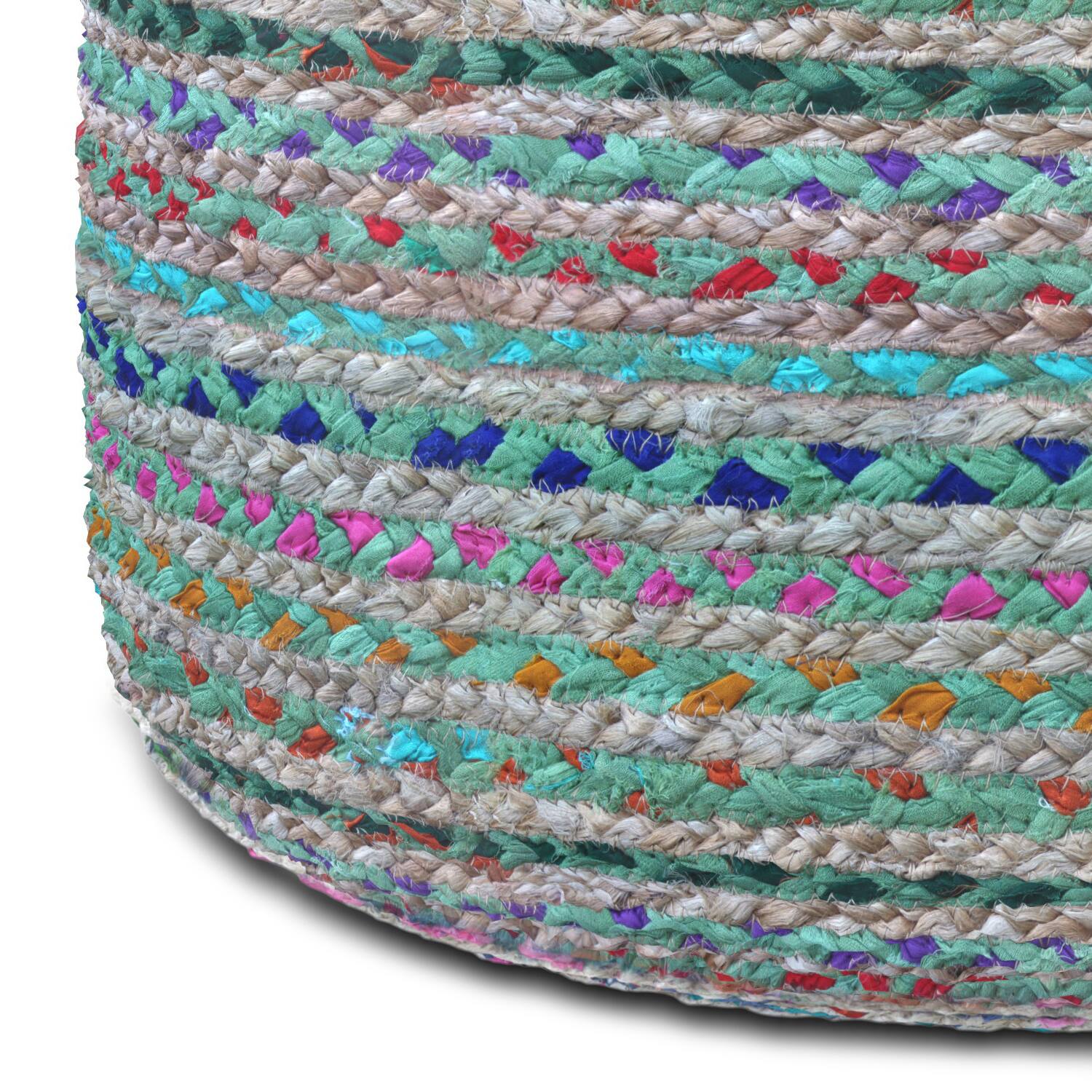 Alt View 3. Simpli Home - Simpli Home Margo 20 inch Wide Round Pouf in Green Handwoven Jute and Cotton - Green.