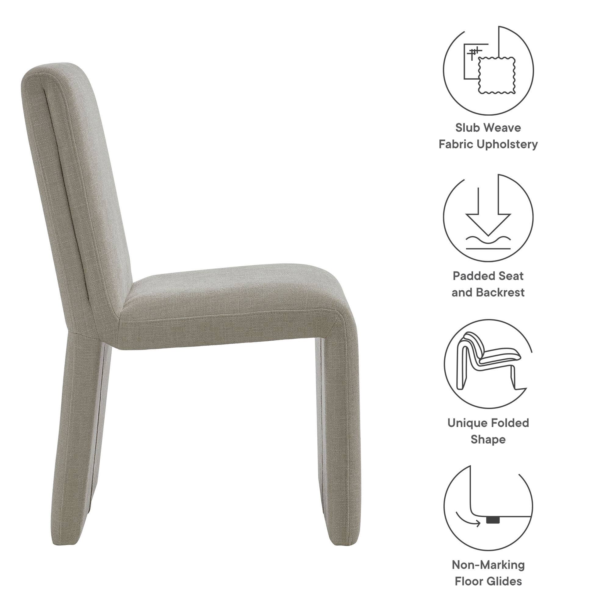- Slub Weave Fabric Upholstery
- Padded Seat and Backrest
- Unique Folded Shape
- Non-Marking Floor Glides