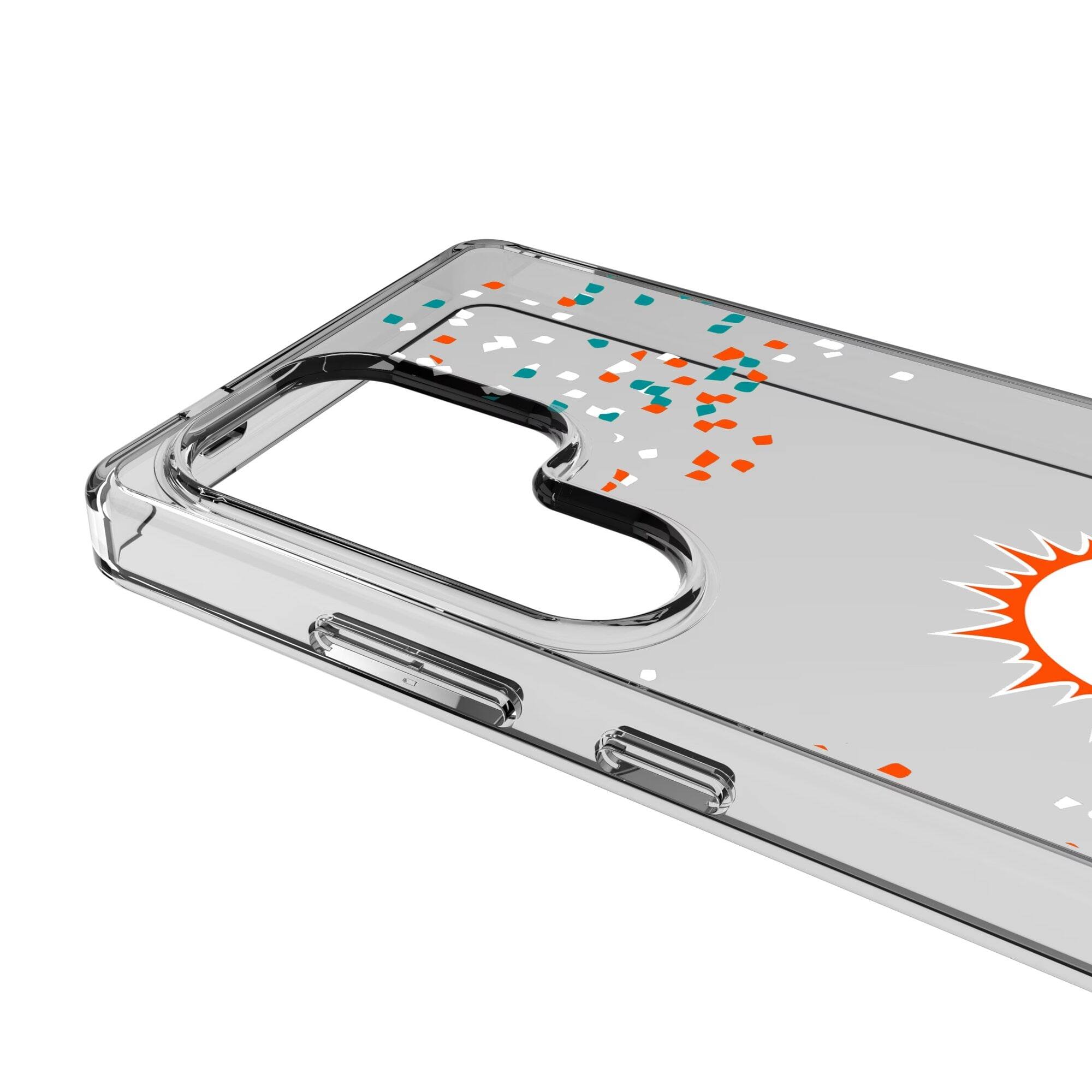 Alt View 2. Keyscaper - Miami Dolphins Galaxy Clear Case with Confetti Design - S23 Ultra - Multicolor.