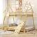 Angle. Costway - Twin Over Queen Bunk Bed House Shaped Bed Frame with Climbing Nets and Ramp - Beige.