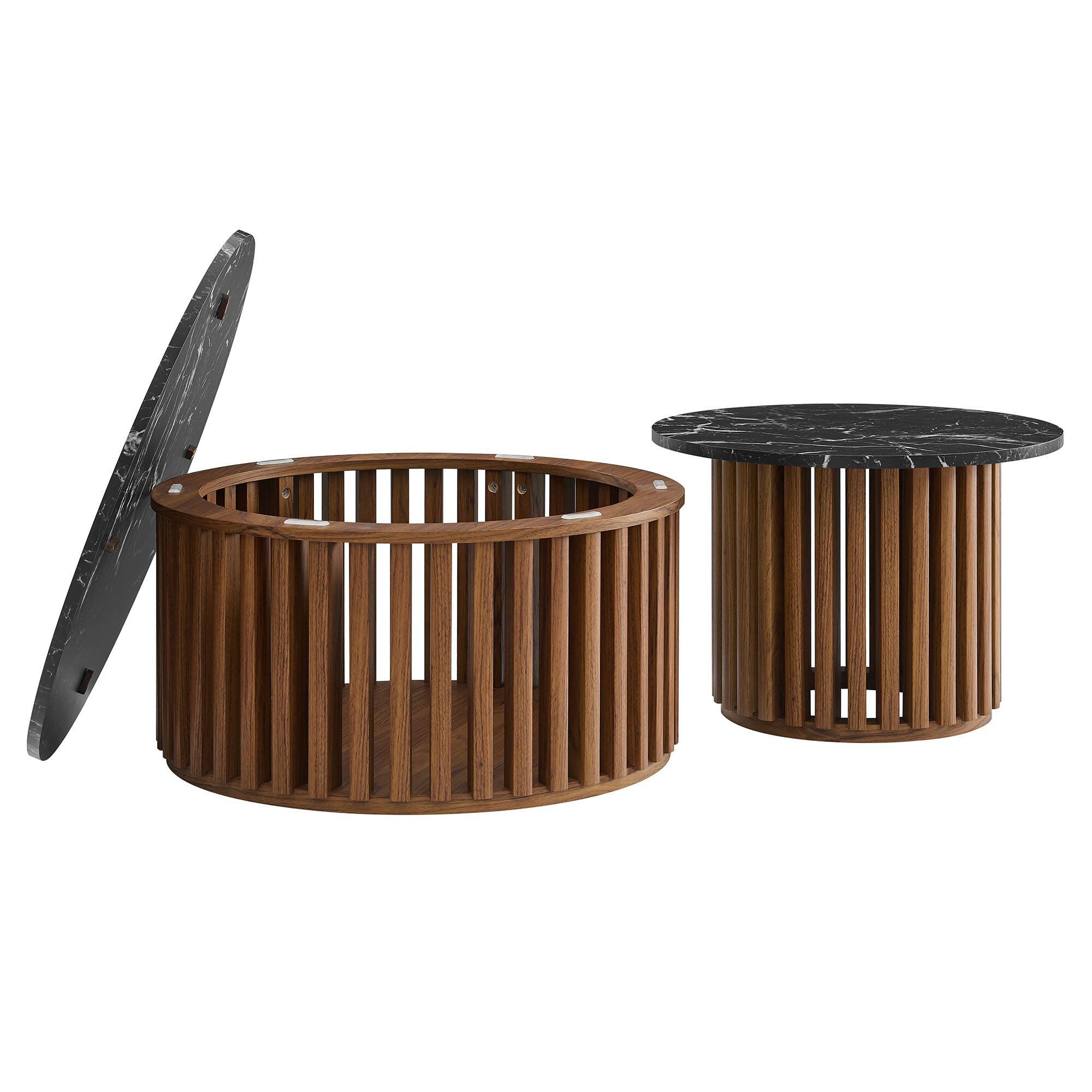 Alt View 5. Modway - Fortitude Round Faux Marble Top Nesting Coffee Table Set by Modway - Walnut Black.