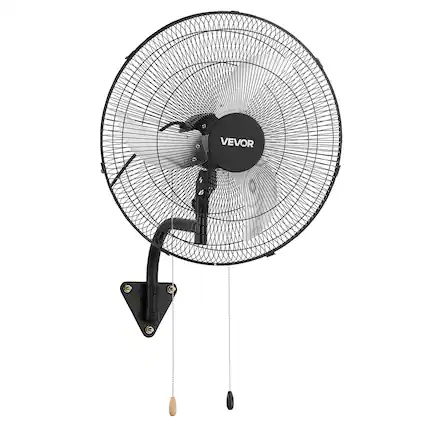 Front. VEVOR - Wall Mount Fan, 20 in Wall Mounted Hanging Fan Oscillating, 3-Speed, Long Airflow Distance, Adjustable Rotation Angle - Black.