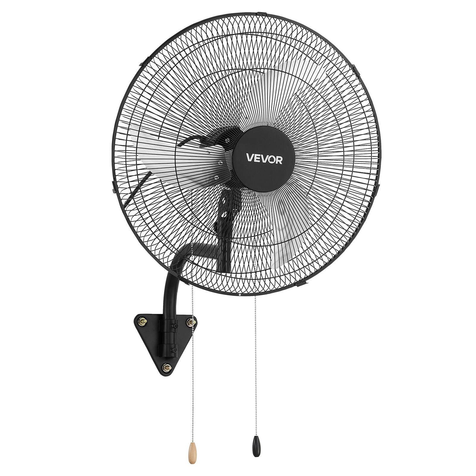 Front. VEVOR - Wall Mount Fan, 20 in Wall Mounted Hanging Fan Oscillating, 3-Speed, Long Airflow Distance, Adjustable Rotation Angle - Black.