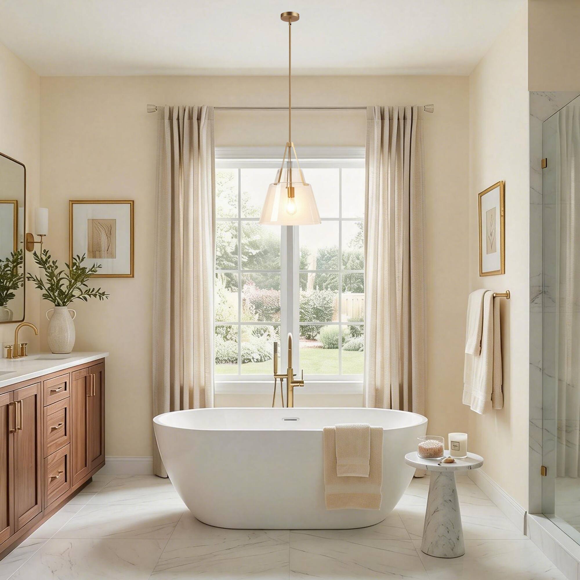 Left. Parrot Uncle - Modern Brass Cone Clear Glass Shade Pendant Light.