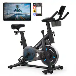 MERACH - S26 Exercise Bike with New RPM Game Mode for Home Stationary Bike Enhanced Electronic, Holder Silent Belt Drive - Black
