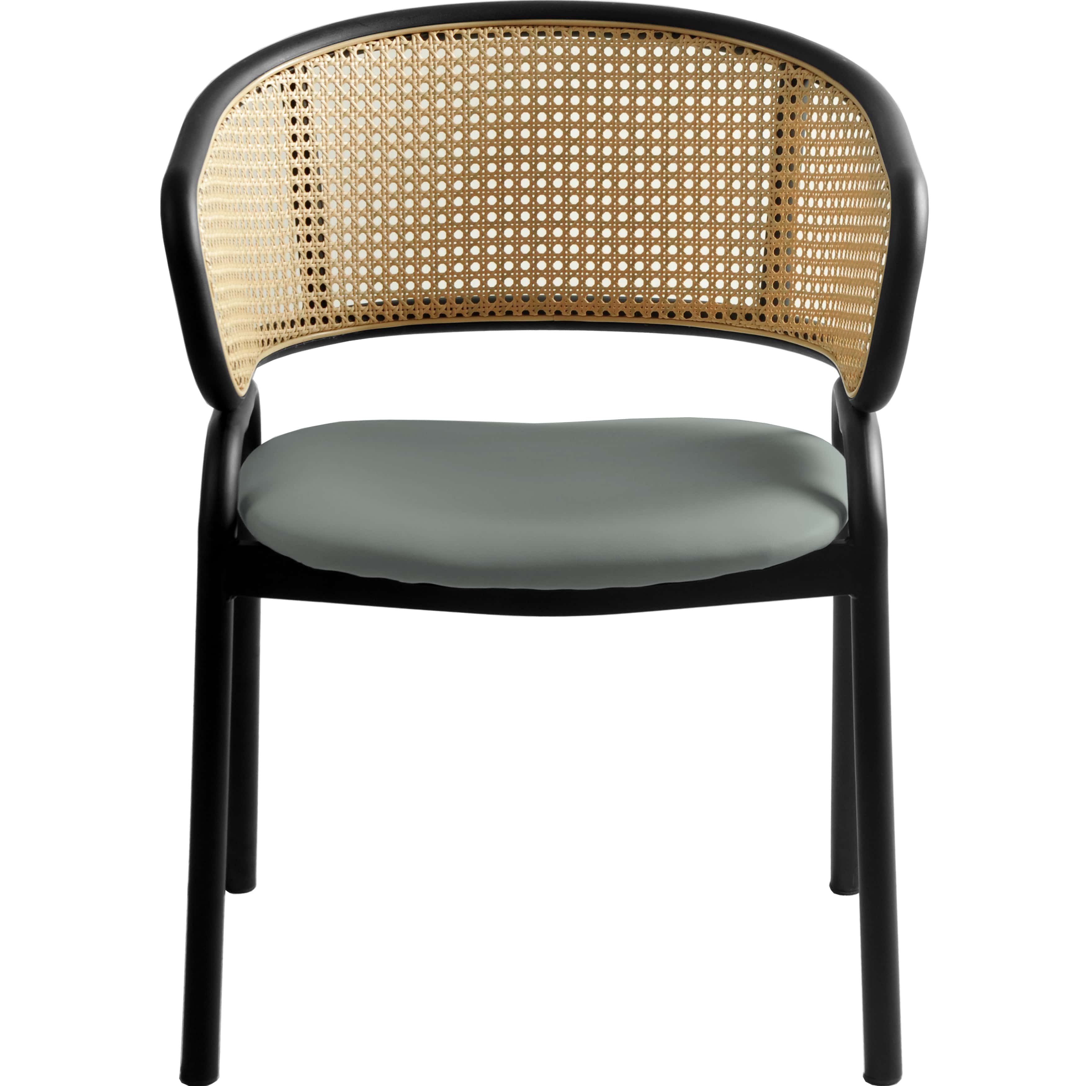 Alt View 3. LeisureMod - Ervilla Modern Rattan Dining Chair, Leather Upholstered Kitchen Side Accent Chair with Black Metal Frame - Grey.