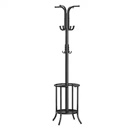 SlickBlue - Durable Heavy Duty White Metal Coat Rack with Built-In Umbrella Holder - Black