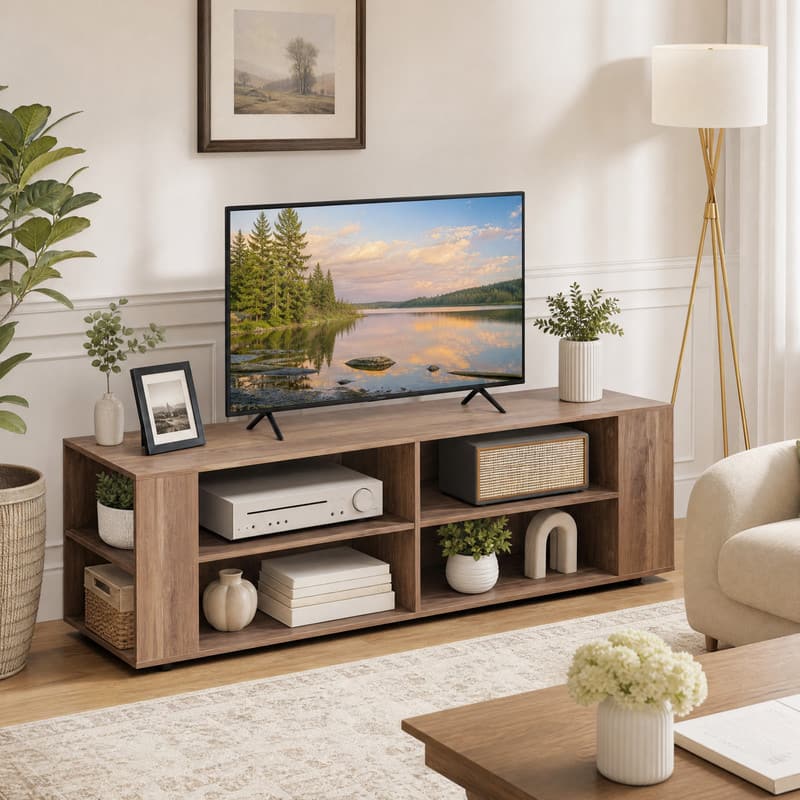 WELLFOR - Modern TV Stand for TVs up to 65 Inch, Entertainment Center Media Console Table with 8 Open Shelves - Light Gray price history on PriceWatchPro